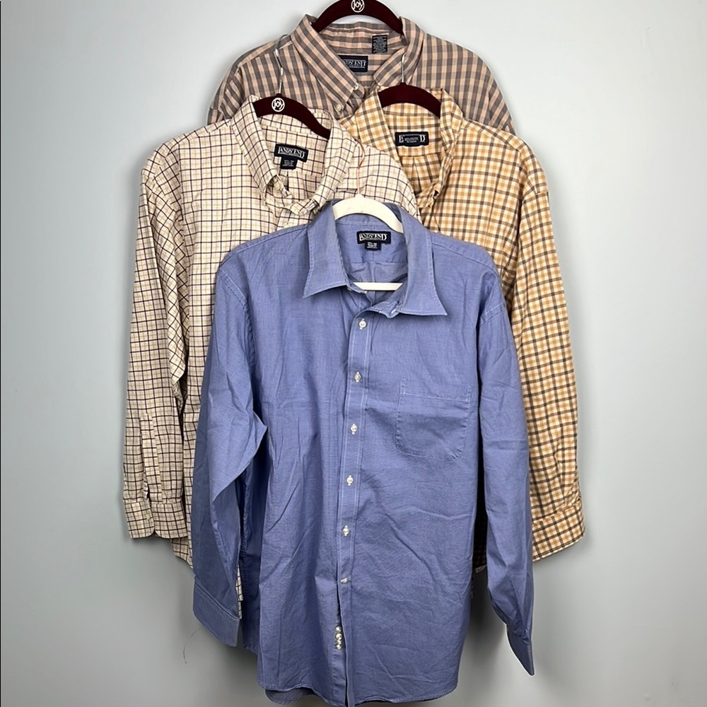Lands End men’s size  17.5/ 34 long sleeve button down shirt lot of 4